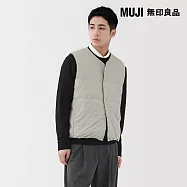 【MUJI 無印良品】男輕量羽絨可攜式無領背心 S 灰銀