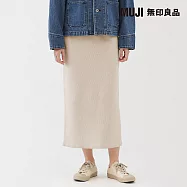 【MUJI 無印良品】女可水洗米蘭諾羅紋裙 L 柔白