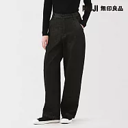 【MUJI 無印良品】女吉貝木棉混丹寧寬版錐形褲 S 黑色