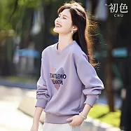 【初色】韓系假兩件氣質減齡長袖大學T衛衣上衣女上衣-12款任選-15482(M-2XL可選) L C.紫色