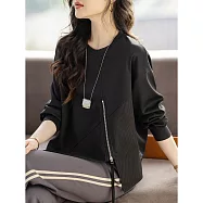 【MsMore】 不規則設計感拉鍊長袖百搭上衣# 126053 4XL 黑色