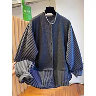 【ACheter】 獨特設計感條紋圓領長袖襯衫假兩件上衣# 126152 L 灰色