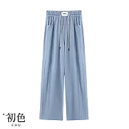 【初色】休閒寬鬆純色百搭顯瘦天絲長褲闊腿褲牛仔褲-8款任選-11184(M-3XL可選) 3XL H.藍色