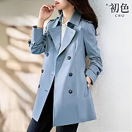 【初色】簡約百搭純色中長款風衣外套女外套-9款任選-15656(M-2XL可選) M F.藍色