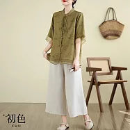 【初色】舒適休閒透氣百搭棉麻風套裝-8款任選-69820(M-3XL可選) 4XL H.綠色