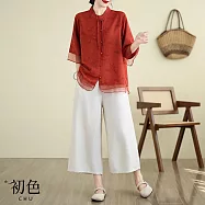 【初色】舒適休閒透氣百搭棉麻風套裝-8款任選-69820(M-3XL可選) 2XL H.紅色