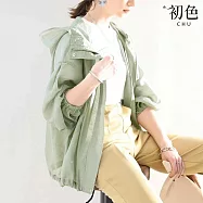 【初色】日系休閒輕薄透氣寬鬆縮口連帽長袖防曬外套女外套-共3色-15418(M-XL可選) M 綠色