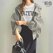 【初色】簡約風時尚輕薄透氣遮陽純色連帽長袖防曬外套女外套-共7色-15425(F可選) F 灰色