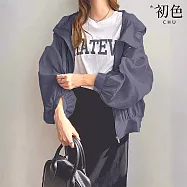 【初色】簡約風時尚輕薄透氣遮陽純色連帽長袖防曬外套女外套-共7色-15425(F可選) F 藏青色