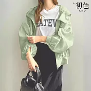 【初色】簡約風時尚輕薄透氣遮陽純色連帽長袖防曬外套女外套-共7色-15425(F可選) F 淺綠色