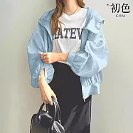 【初色】簡約風時尚輕薄透氣遮陽純色連帽長袖防曬外套女外套-共7色-15425(F可選) F 藍色