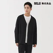 【MUJI 無印良品】男縱橫彈性起毛人字紋開襟衫 M 黑色
