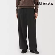【MUJI 無印良品】女縱橫彈性起毛打褶寬版褲 M 黑色