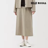 【MUJI 無印良品】女縱橫彈性起毛寬襬裙 L 米色