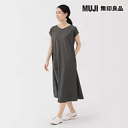 【MUJI 無印良品】女透氣彈性泡泡紗法式袖洋裝 S 深灰