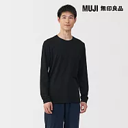 【MUJI 無印良品】男棉保暖厚織圓領長袖T恤 S 黑色