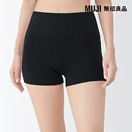 【MUJI 無印良品】女棉混蓬鬆針織短褲 L 黑色