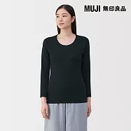 【MUJI 無印良品】女棉保暖厚織U領八分袖T恤 M 黑色