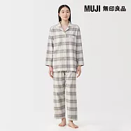 【MUJI 無印良品】女無側縫法蘭絨長袖家居睡衣 S 薰衣草紫格紋