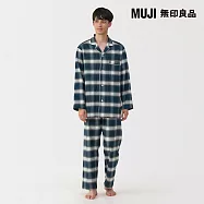 【MUJI 無印良品】男無側縫法蘭絨長袖家居睡衣 S 暗藍格紋