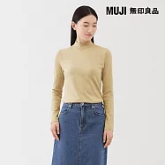 【MUJI 無印良品】女起毛針織半高領長袖T恤 S 淺黃