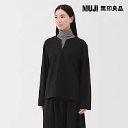【MUJI 無印良品】女縱橫彈性起毛長袖套衫 S 黑色