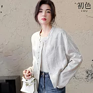 【初色】新中式純色立領單排釦緹花包釦長袖外套上衣女上衣-共2色-15513(M-2XL可選) L 白色