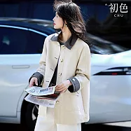 【初色】簡約顯瘦寬鬆翻領單排扣長袖工裝風衣大衣外套女外套-共2色-15505(M-2XL可選) M 米白色