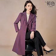 【初色】商務風純色西裝領長袖單排扣風衣大衣外套女外套-共2色-15662(M-4XL可選) 3XL 紫色