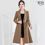 【初色】商務風純色西裝領長袖單排扣風衣大衣外套女外套-共2色-15662(M-4XL可選) XL 卡其色
