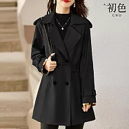 【初色】簡約純色口袋排釦長袖翻領中長款外套女外套-共3色-15663(M-4XL可選) 2XL 黑色