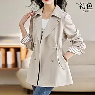 【初色】法式簡約純色西裝領收腰口袋短款長袖風衣外套女外套-共2色-15669(M-4XL可選) L 米色