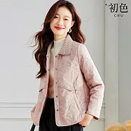 【初色】小香風純色寬鬆翻領口袋單排釦棉服長袖外套女外套-共3色-15671(M-4XL可選) M 粉色