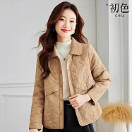 【初色】小香風純色寬鬆翻領口袋單排釦棉服長袖外套女外套-共3色-15671(M-4XL可選) M 卡其色