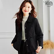 【初色】小香風純色寬鬆翻領口袋單排釦棉服長袖外套女外套-共3色-15671(M-4XL可選) M 黑色