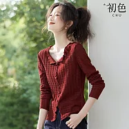 【初色】法式純色肌理感褶皺分割開叉V領長袖T恤上衣女上衣-紅色-15493(M-2XL可選) M 紅色