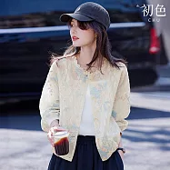 【初色】清涼休閒輕薄透氣紗網刺繡圓領長袖防曬排釦外套女外套-共2色-15514(M-2XL可選) L 米白色