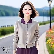 【初色】簡約修身撞色娃娃領排釦長袖針織衫上衣女上衣-米杏色-15639(F可選) F 米杏色