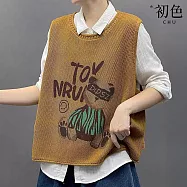【初色】卡通印花減齡寬鬆無袖圓領針織背心女背心-共5色-15629(F可選) F 黃色