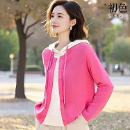 【初色】簡約修身假兩件拼接撞色長袖針織衫-15款任選-15621(F可選) F N.粉紅色