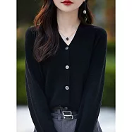 【MsMore】 法式V領寬鬆外套毛衣長袖針織上衣# 125745 FREE 黑色