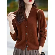 【MsMore】 法式V領寬鬆外套毛衣長袖針織上衣# 125745 FREE 棕色