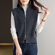 【MsMore】 高領背心針織百搭毛衣拉鍊寬鬆外套上衣# 125925 FREE 灰色