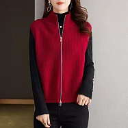 【MsMore】 高領背心針織百搭毛衣拉鍊寬鬆外套上衣# 125925 FREE 紅色