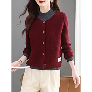 【MsMore】 假兩件上衣針織拼接毛衣外套半高領長袖上衣# 126217 FREE 紅色