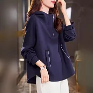 【MsMore】 半拉鍊連帽寬鬆慵懶風斗篷式長袖上衣# 126220 M 藏青色