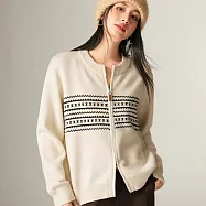 【MsMore】 時尚毛衣雙拉鍊民族風針織別緻上衣# 126231 FREE 米白色