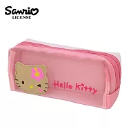 【日本正版授權】凱蒂貓 曬黑系列 皮革網狀 雙層筆袋/鉛筆盒/筆袋 Hello Kitty - 粉色款