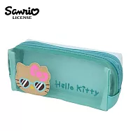 【日本正版授權】凱蒂貓 曬黑系列 皮革網狀 雙層筆袋/鉛筆盒/筆袋 Hello Kitty - 藍綠色款