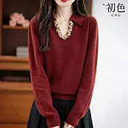 【初色】法式純色寬鬆立體花邊翻領長袖針織衫上衣女上衣-共3色-15593(F可選) F 紅色